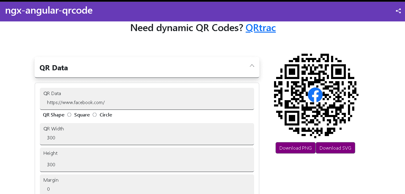 QR Code Generator (Angular Web App) — screenshot